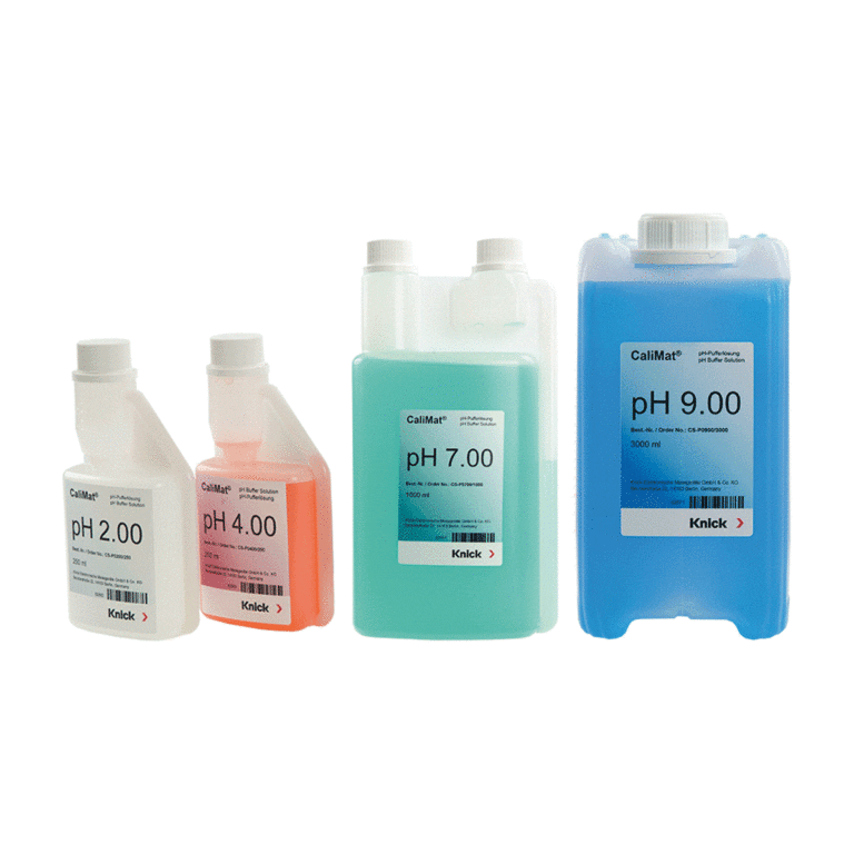 Knick Calimat Buffer Solutions bottles for pH Calibrations in 2, 4, 7, and 9 pH